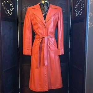 1970’s  Vintage Orange Leather Short Trench Coat